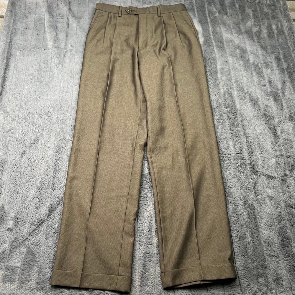 Ralph Lauren Mens Pleated Cuffed Dress Pants Olive Brown 30x32 P30/32